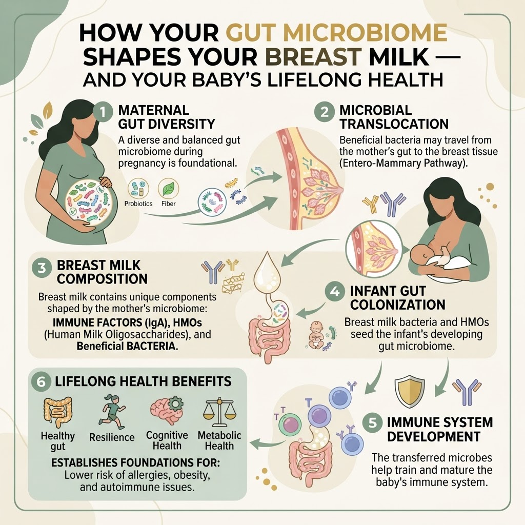 How Your Gut Microbiome Shapes Your Breast Milk — And Your Baby's Lifelong Health — Infographic