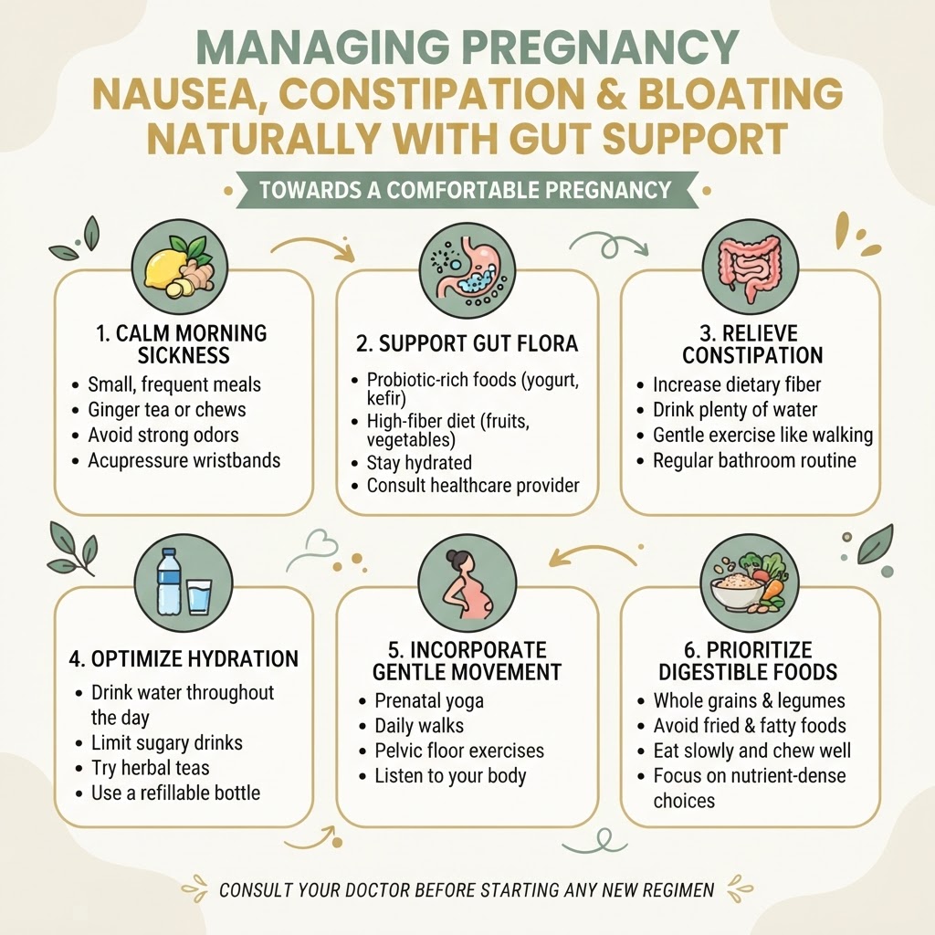 Managing Pregnancy Nausea, Constipation and Bloating Naturally With Gut Support — Infographic