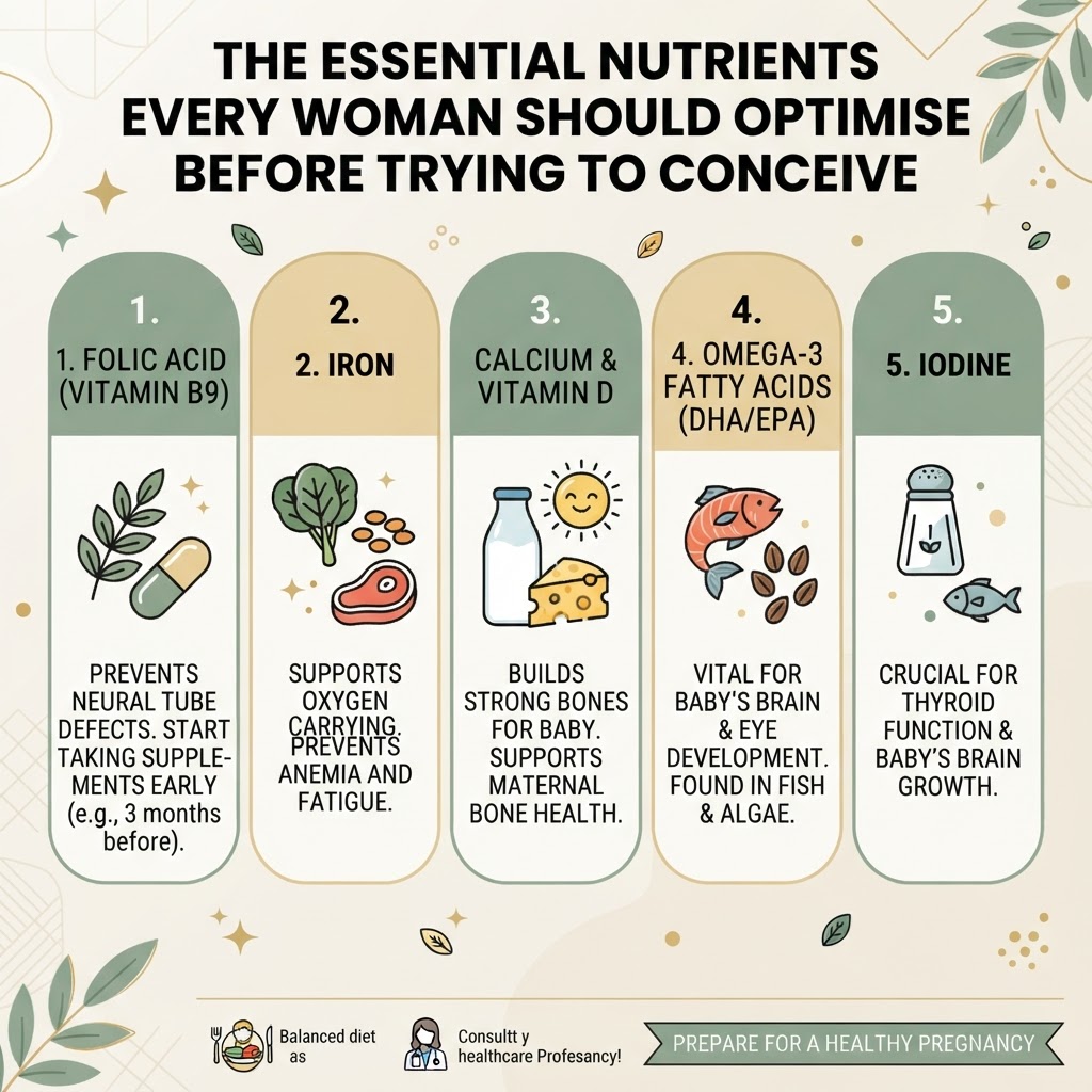 The Essential Nutrients Every Woman Should Optimise Before Trying to Conceive — Infographic