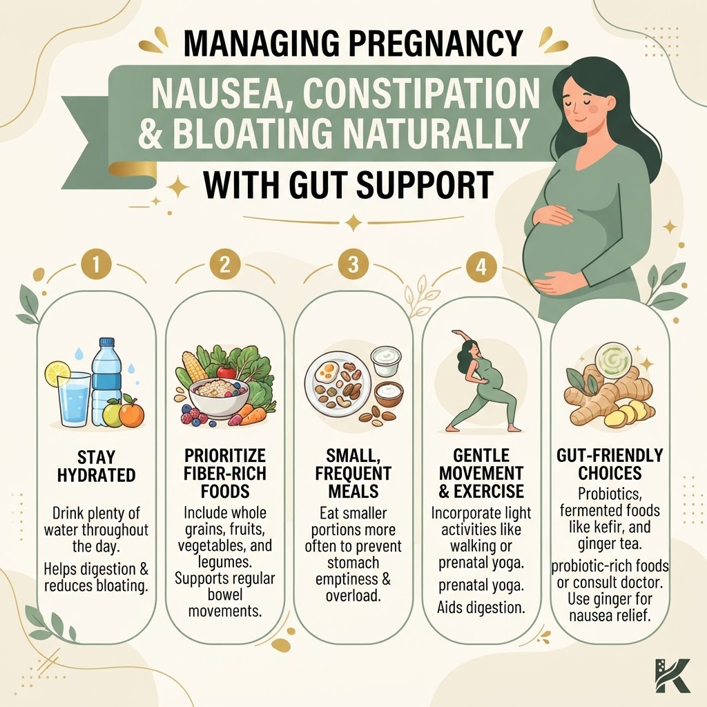 Managing Pregnancy Nausea, Constipation and Bloating Naturally With Gut Support — Infographic