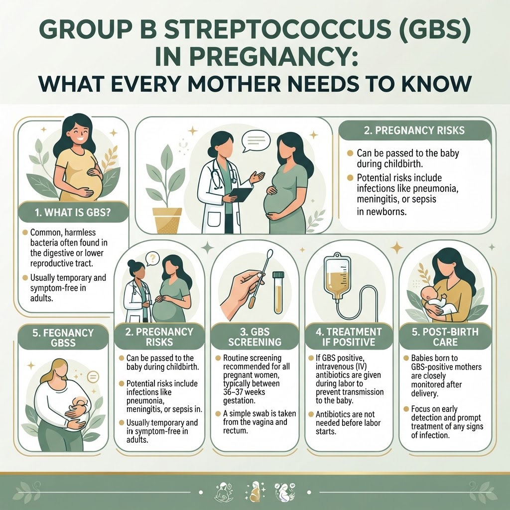Group B Streptococcus in Pregnancy: What Every Mother Needs to Know About GBS Screening, Risk, and Prevention — Infographic