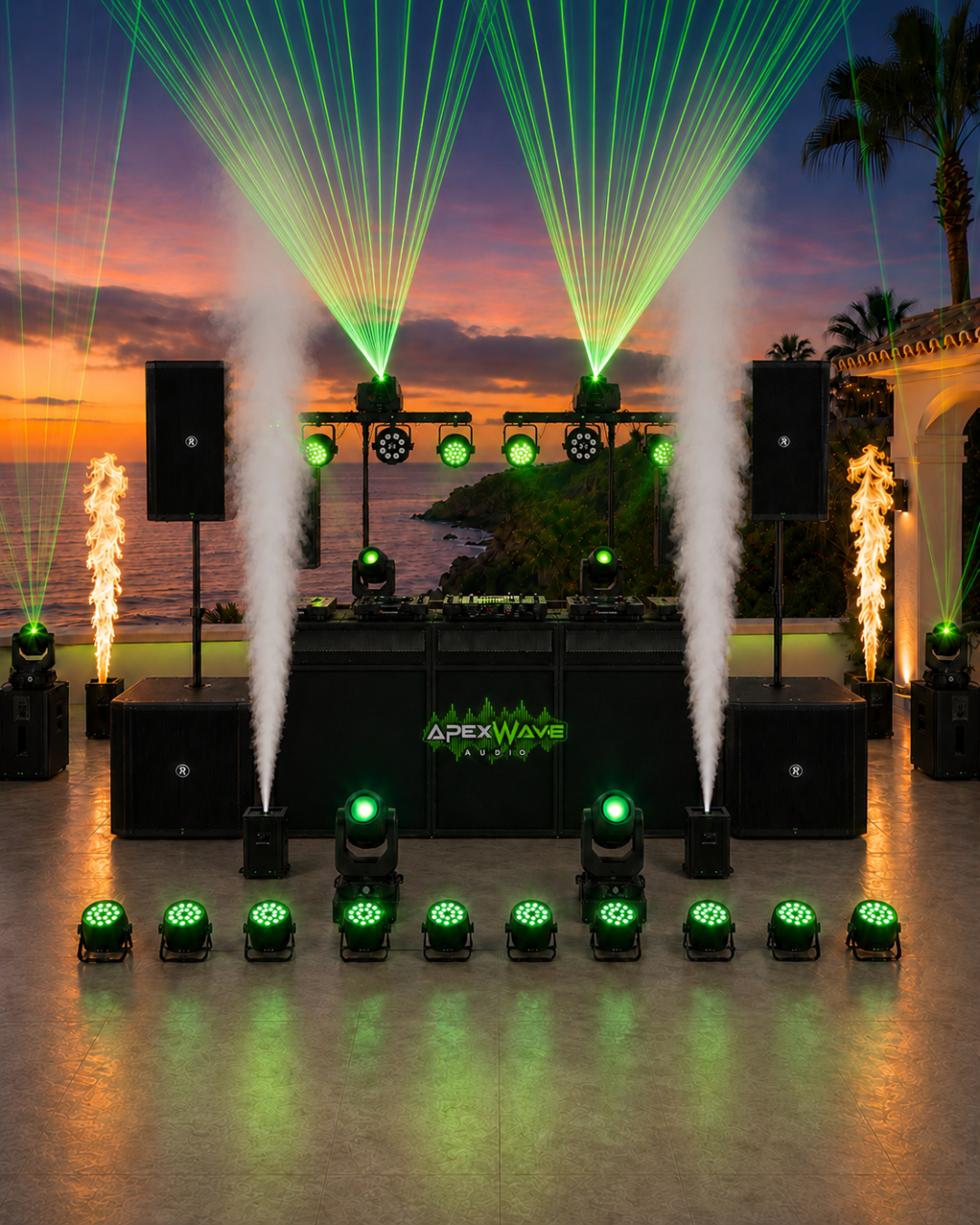 Apex Signature Production setup with lasers, flames and full PA system