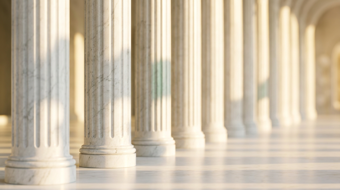 Architectural columns representing precision