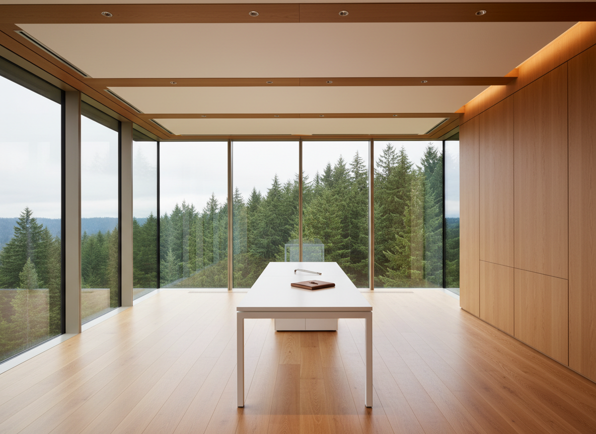 Minimalist office with forest view