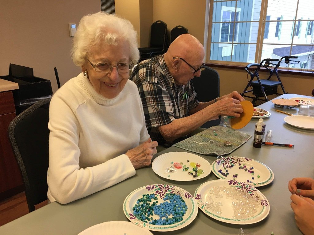 Residents doing craft projects