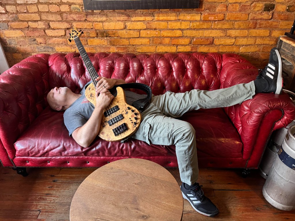 Bass player on couch