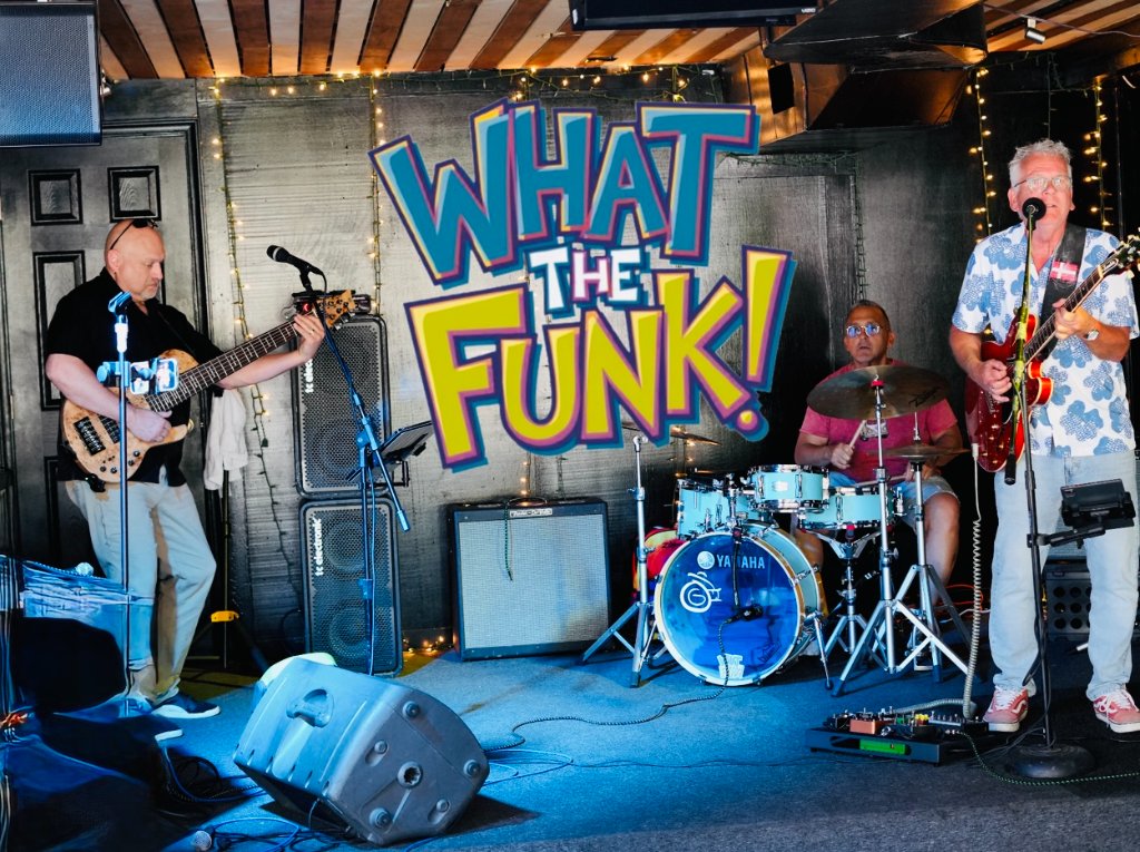 Band performing under What The Funk sign