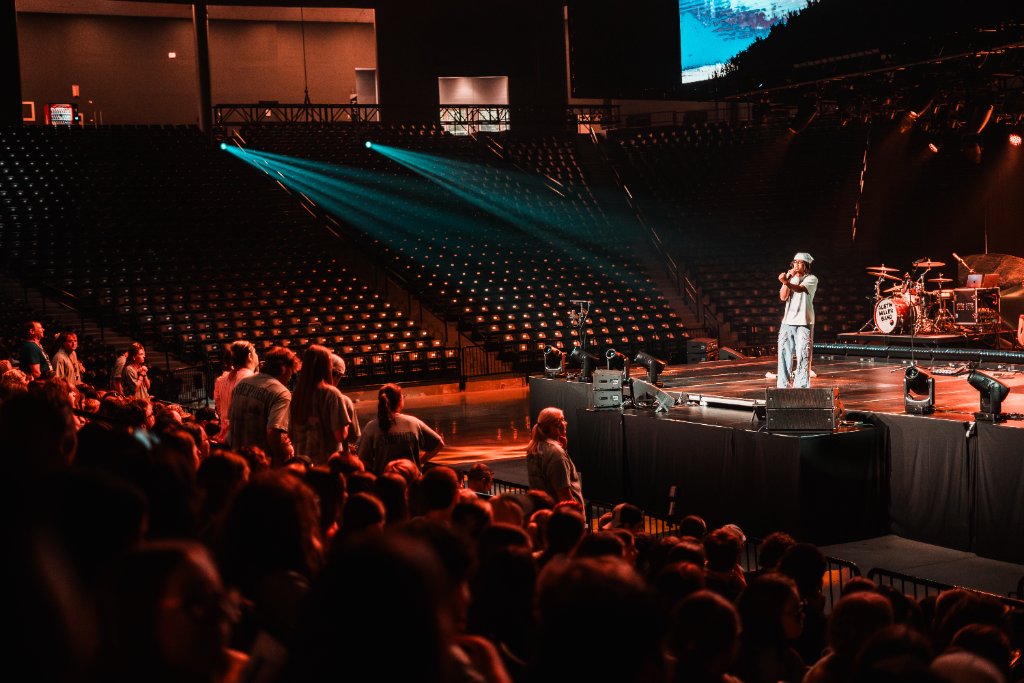 Soul Hemingway speaking on stage at Liberty University's Vines Center