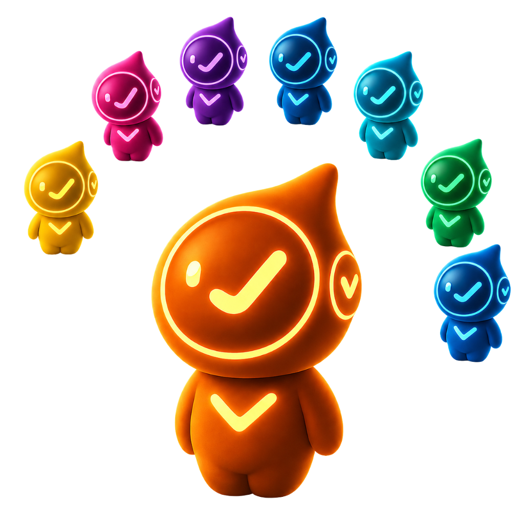 Colorful checkmark characters representing pricing features