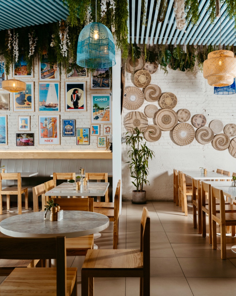Interior with travel poster gallery wall