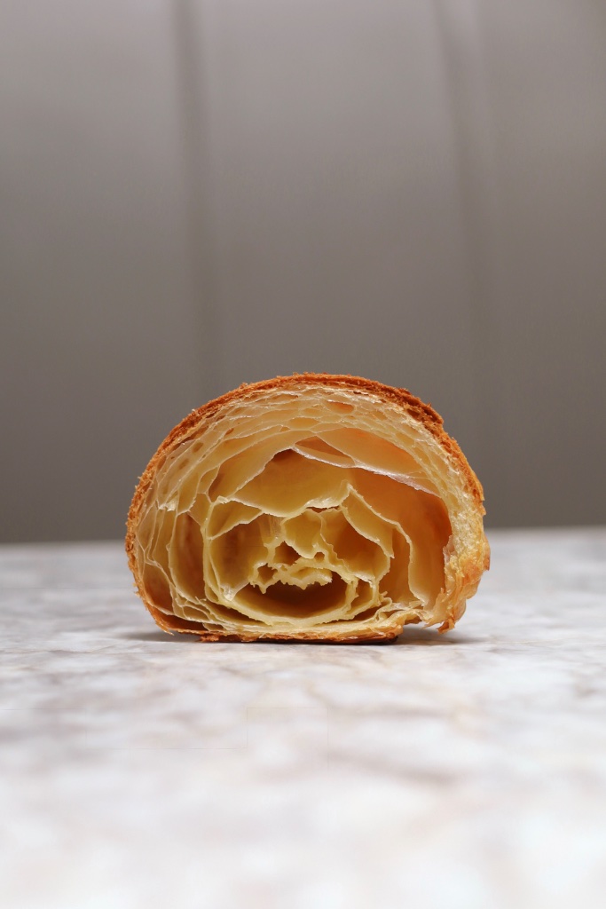 Cross-section of a freshly baked croissant