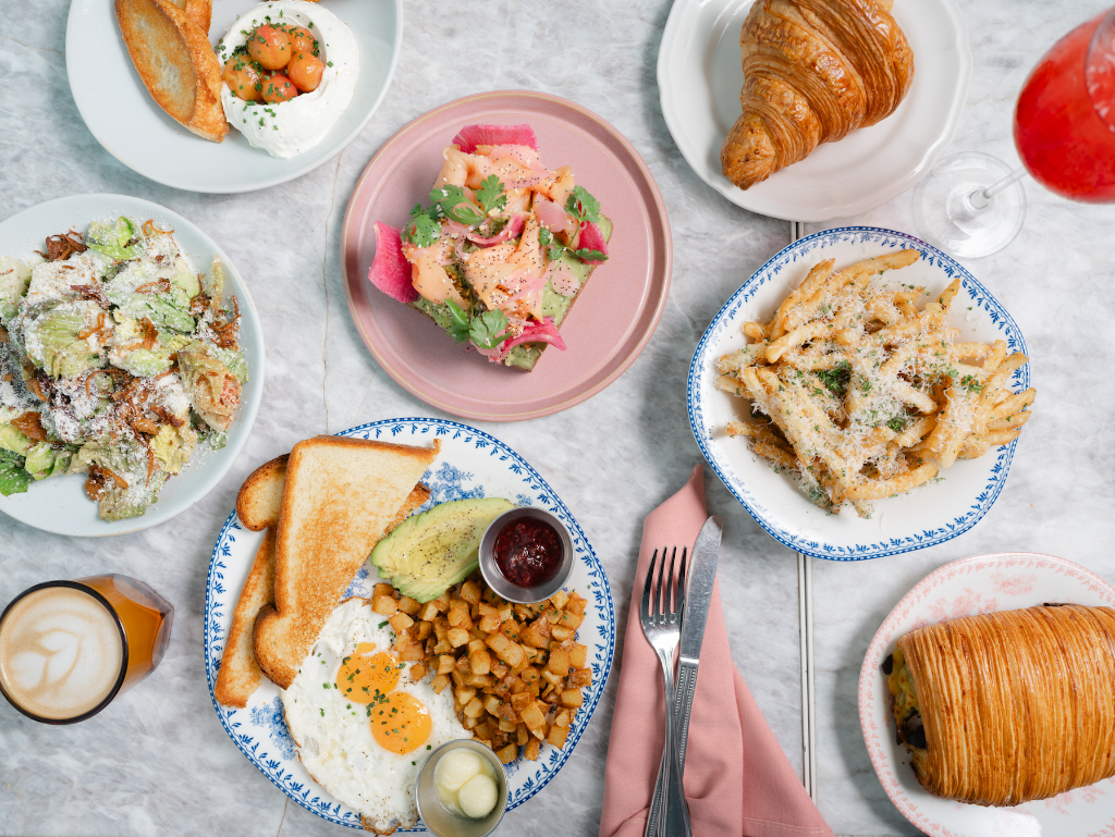 OHLALA brunch spread on marble