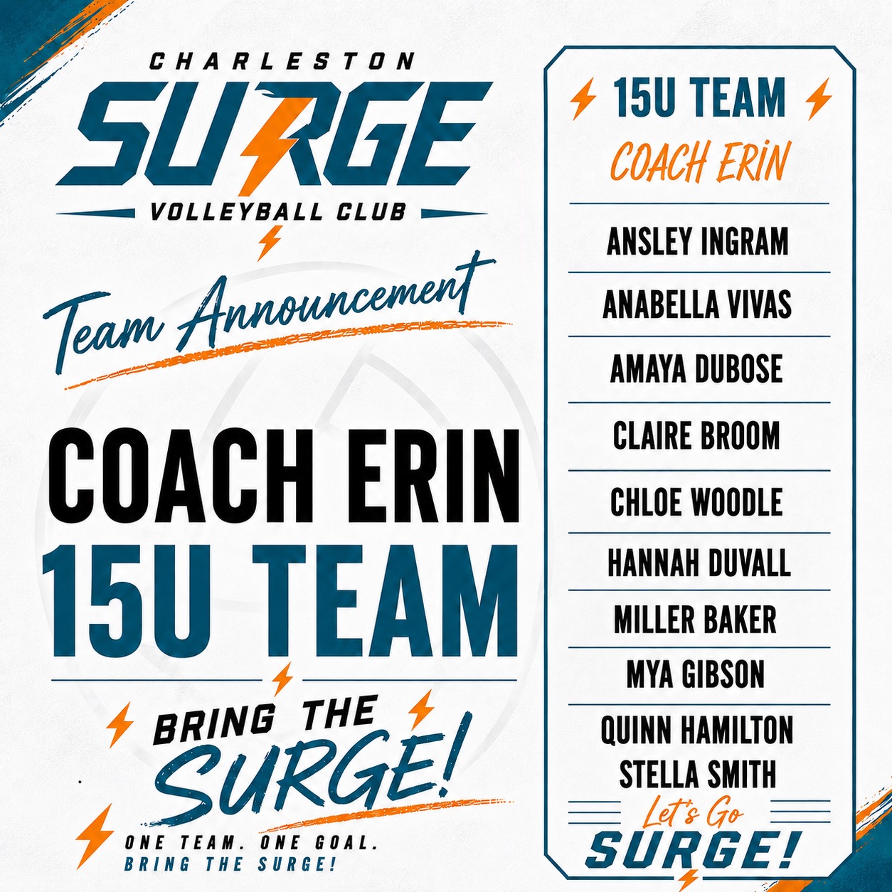 15U Team roster announcement