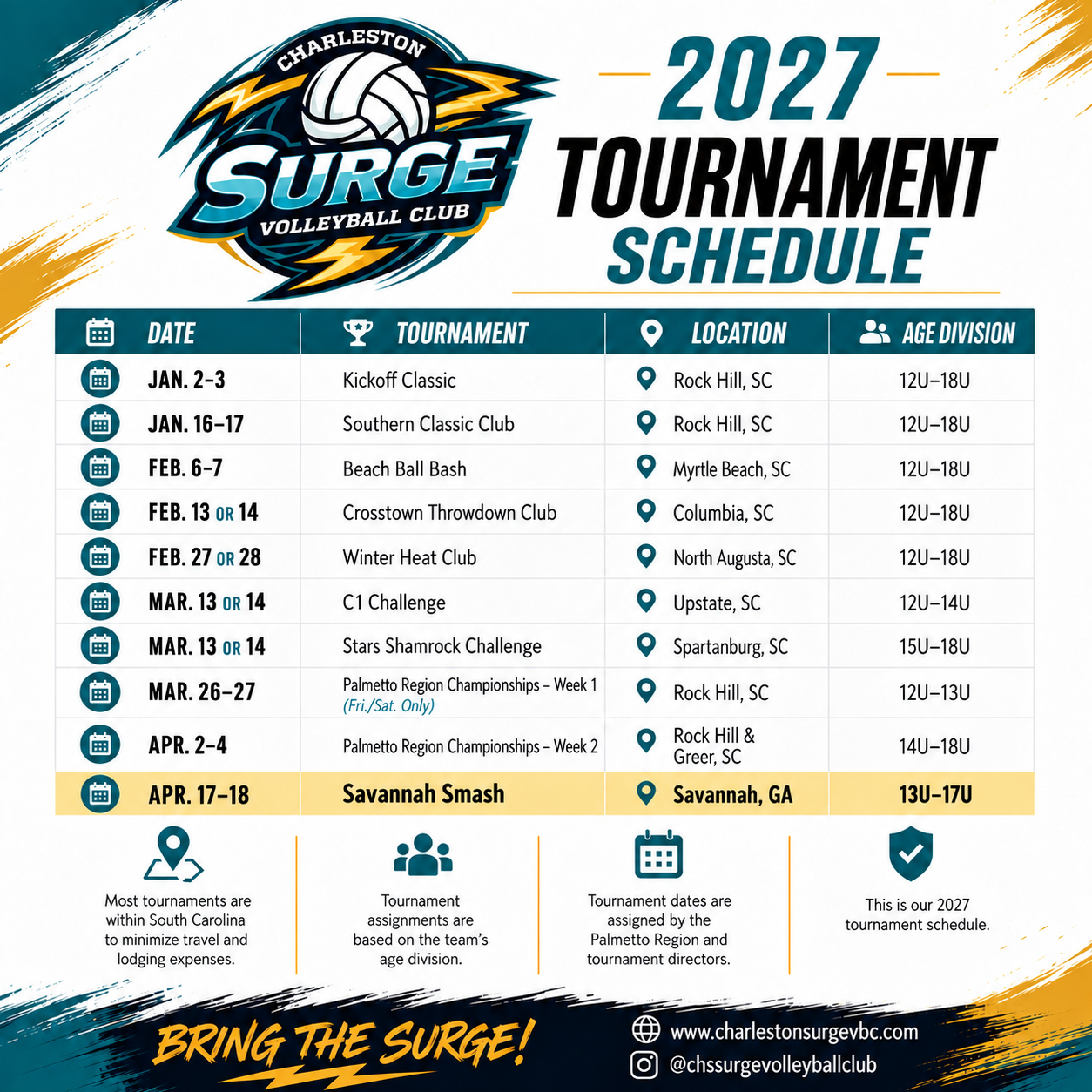 2027 Tournament Schedule