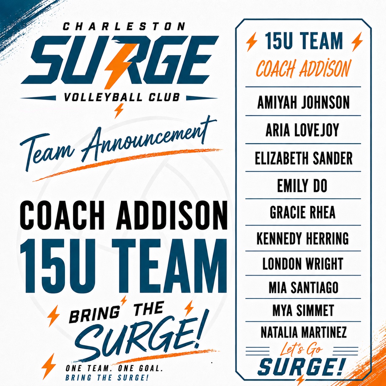 15U Team roster announcement