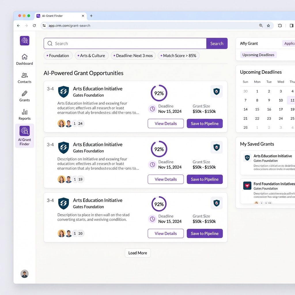 Equip CRM AI-powered grant search interface