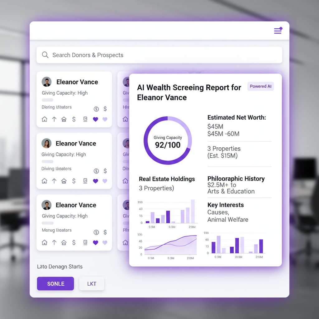 Equip CRM individual donor search with AI wealth screening reports