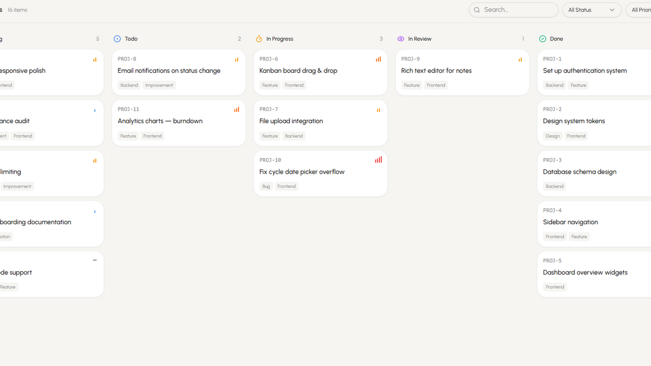 Project Management App template preview