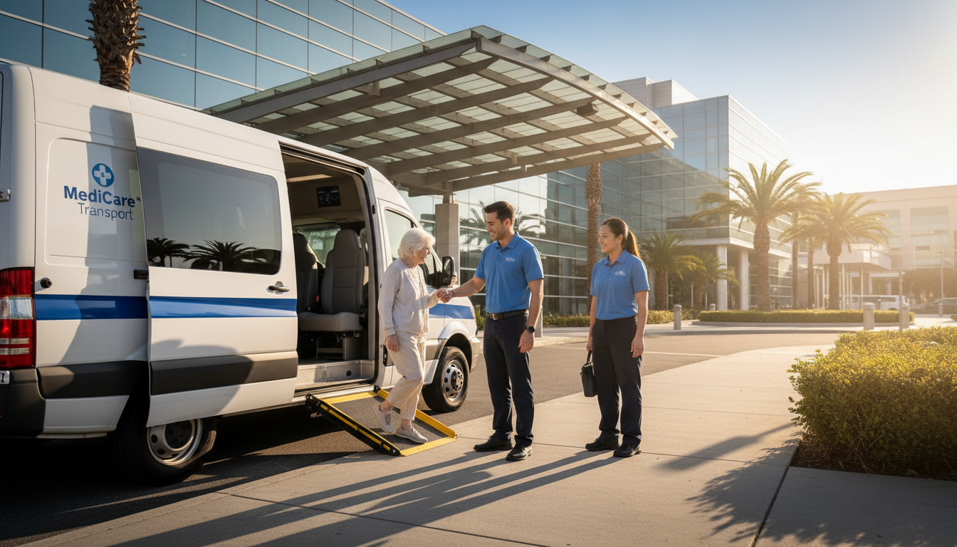 Compassionate medical transport service helping patient