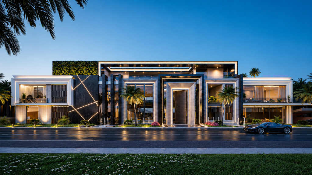 Corinthia Estates villa on Palm Jumeirah at dusk