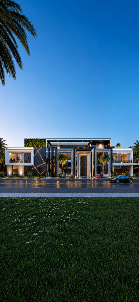 Corinthia Estates villa on Palm Jumeirah at dusk