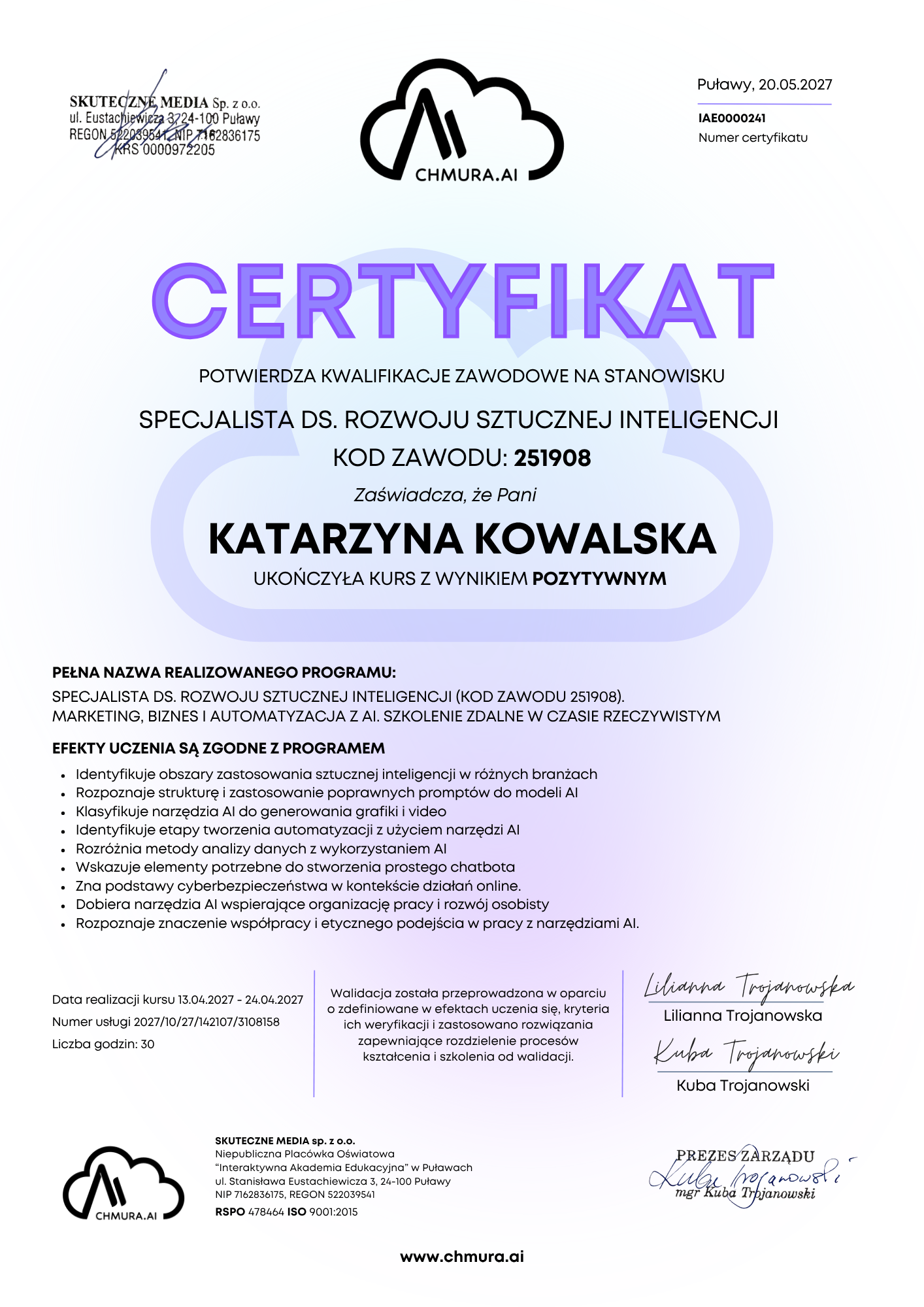 Certyfikat Chmura.AI
