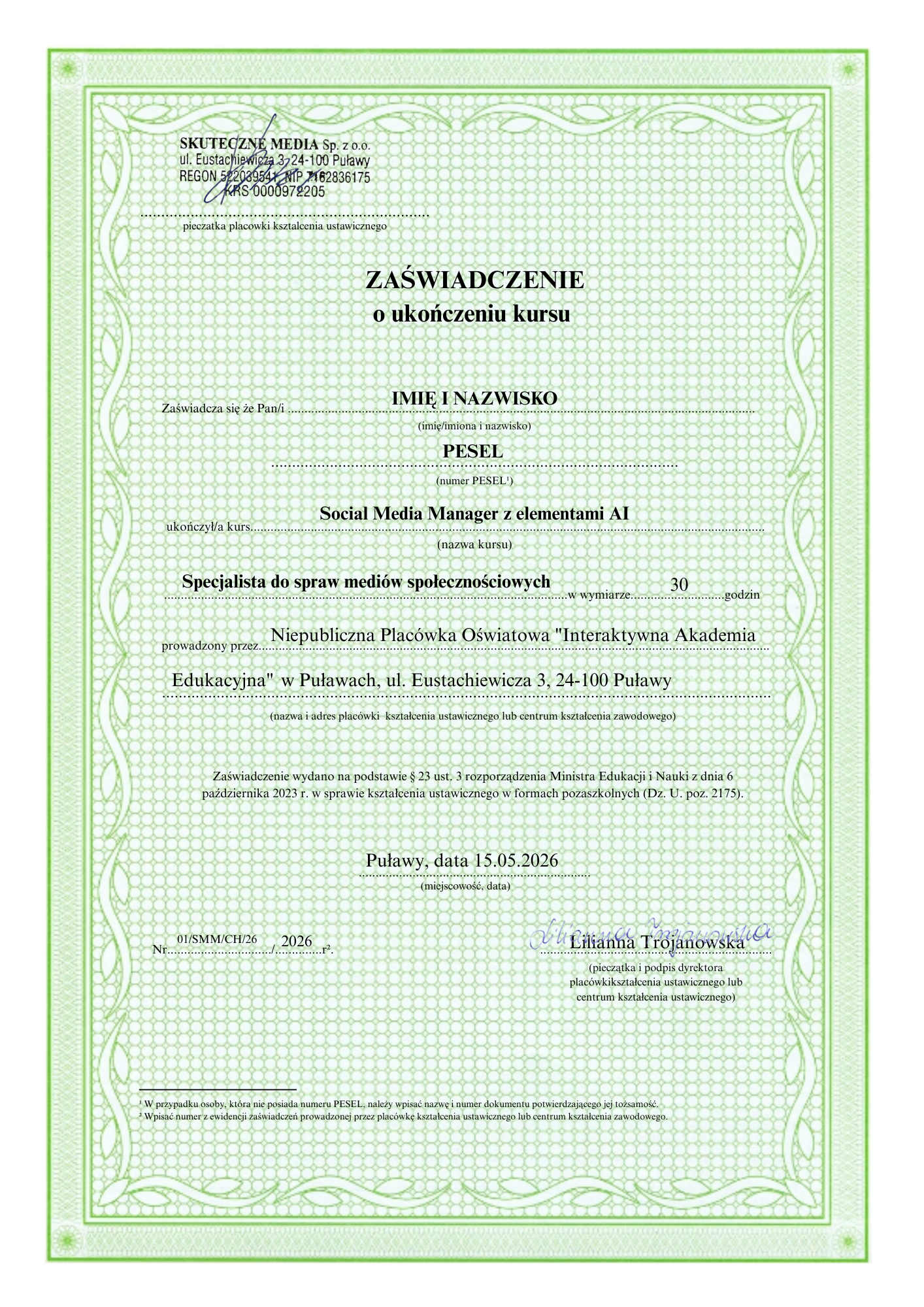 Zaświadczenie MEN