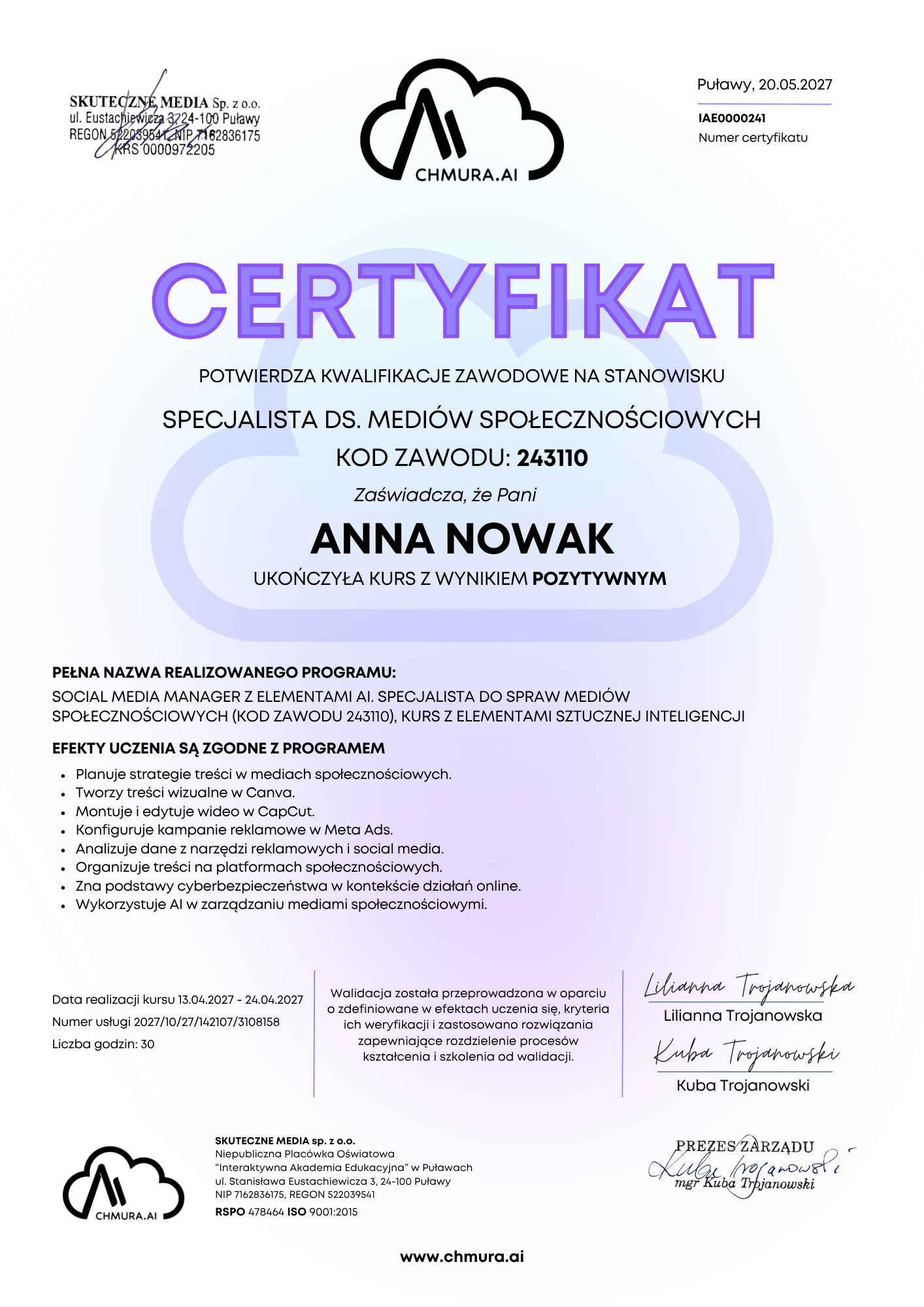 Certyfikat Chmura.AI