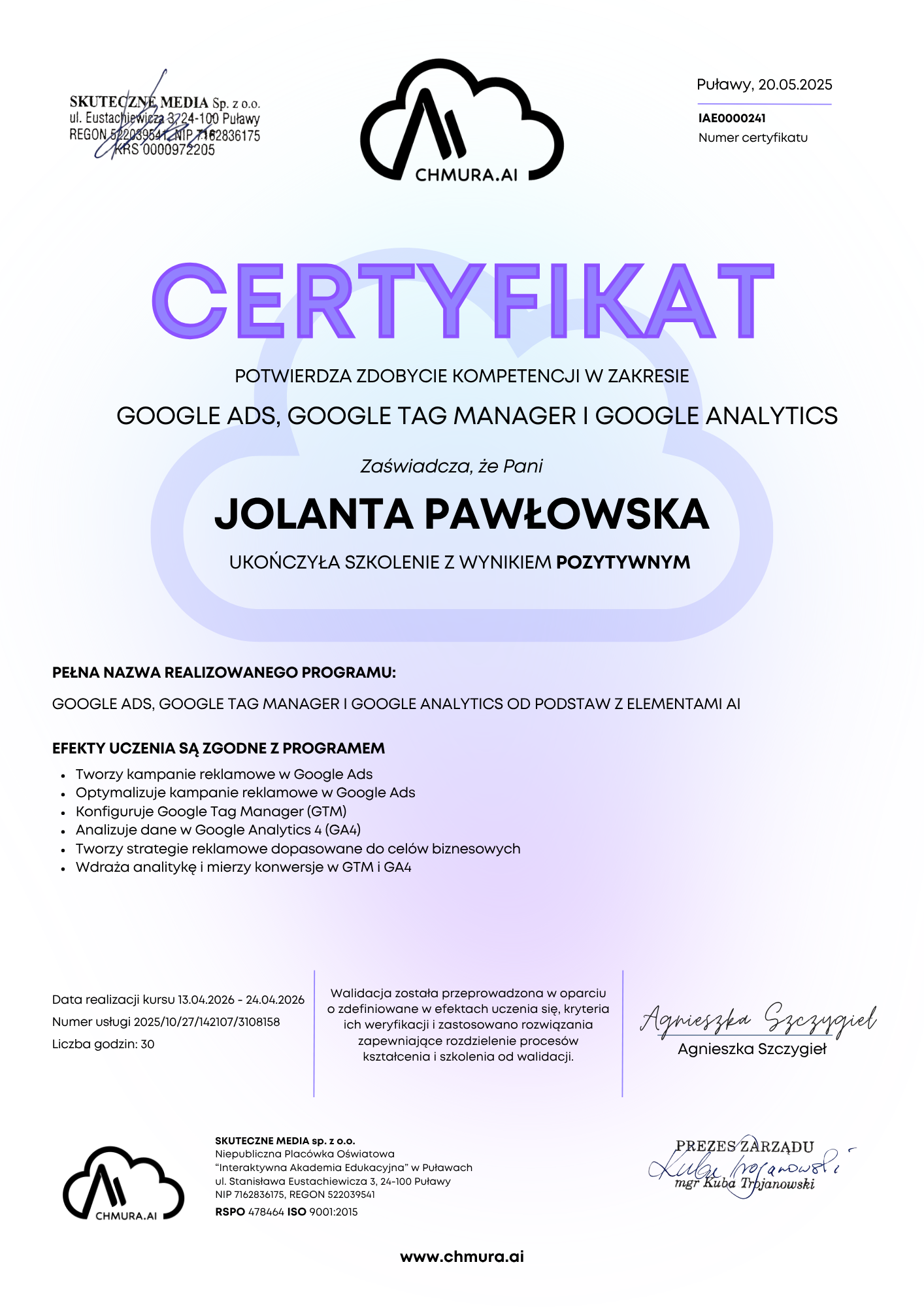 Certyfikat Chmura.AI