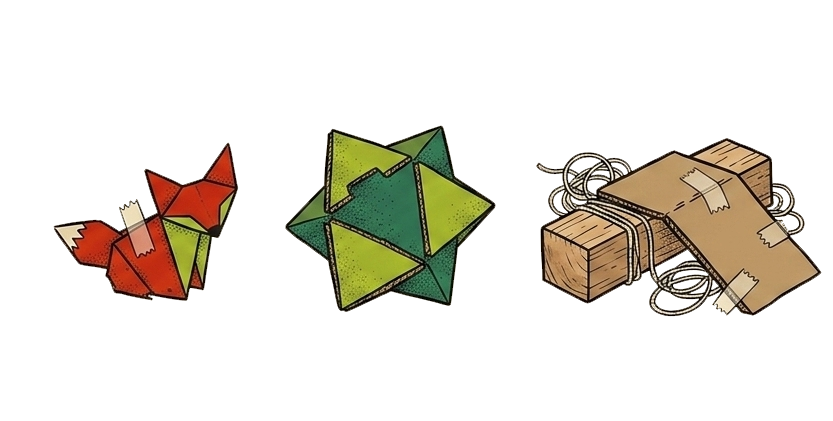 Fox, star, and wooden blocks illustrations