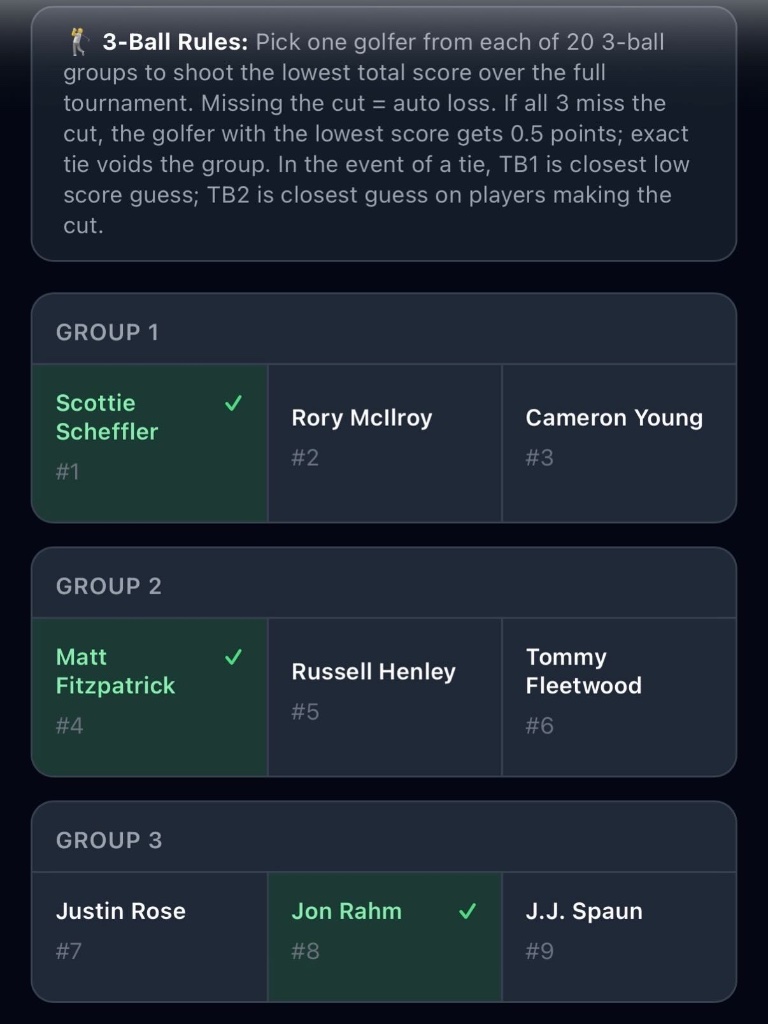 PGA Golf Picks UI
