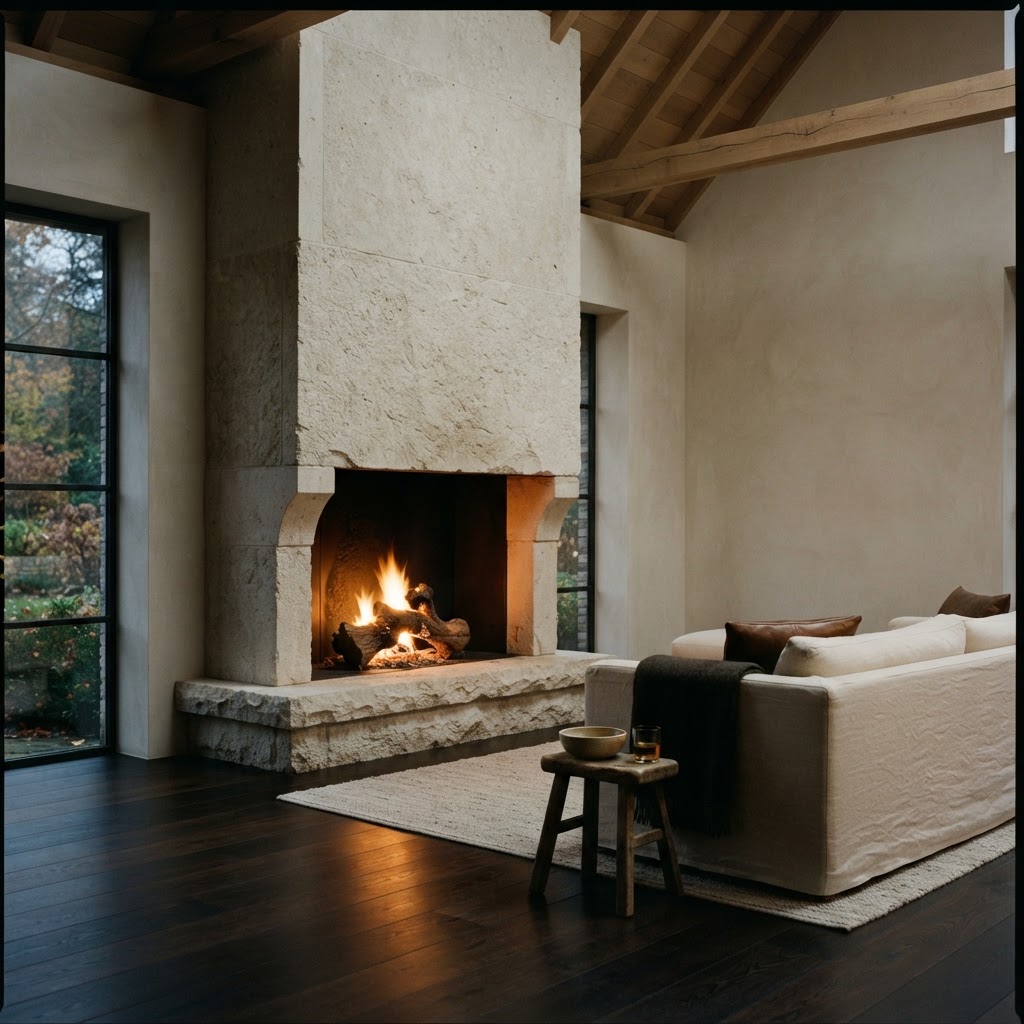 Stone fireplace