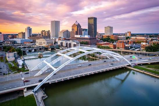 Rochester, NY skyline at twilight
