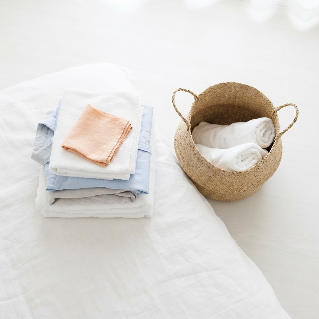 Freshly washed and folded laundry ready for delivery
