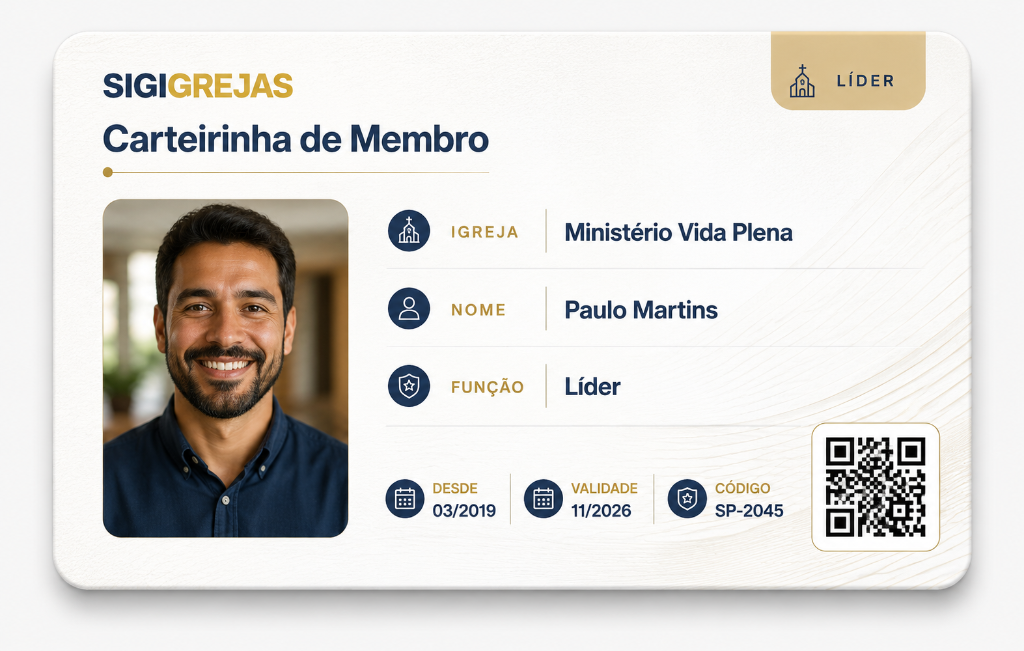 Modelo de carteirinha de membro para líder de igreja