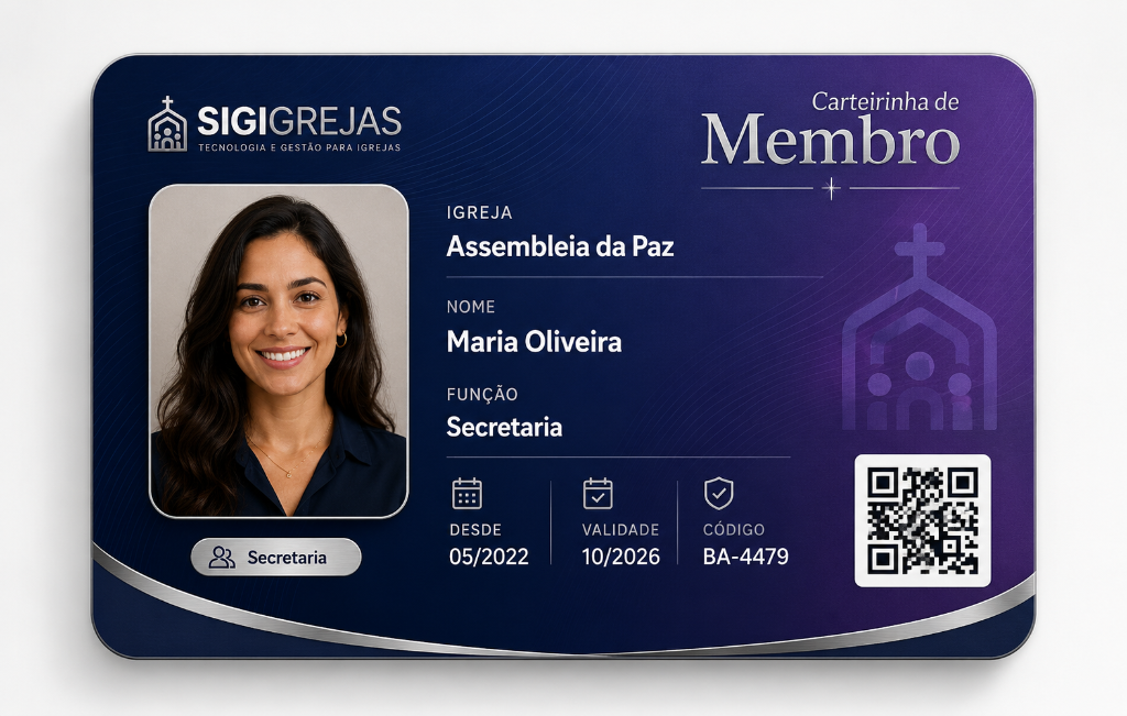 Modelo de carteirinha de membro para secretaria de igreja