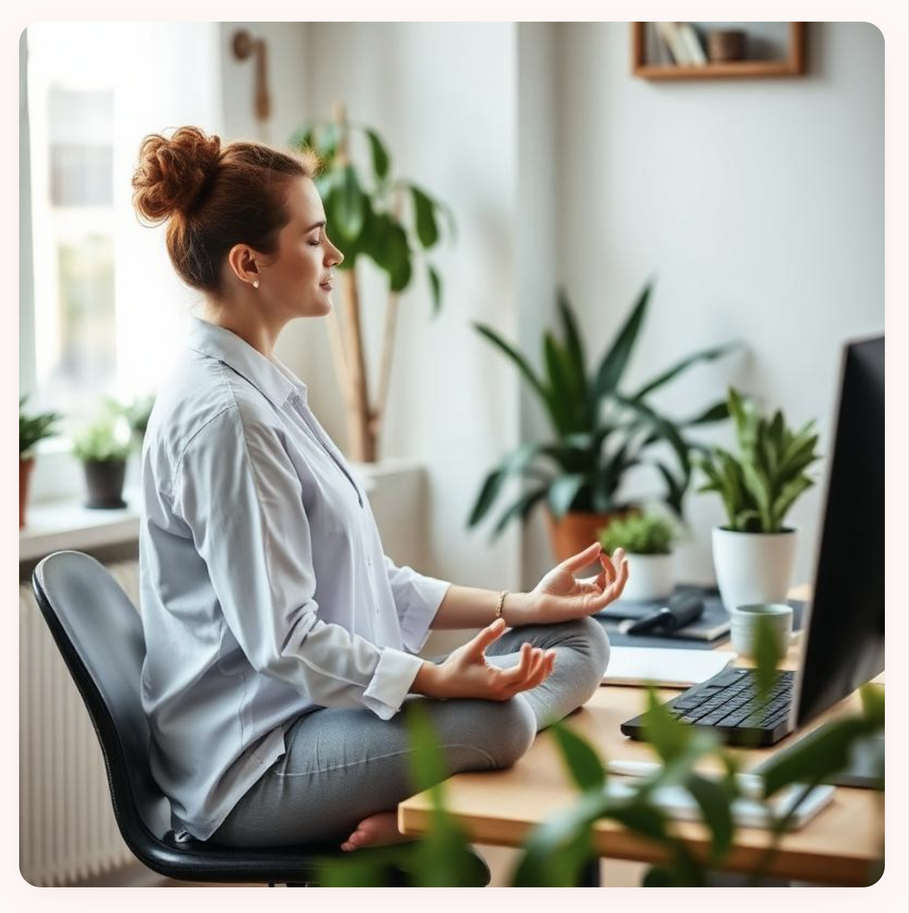 Mindful meditation at a desk
