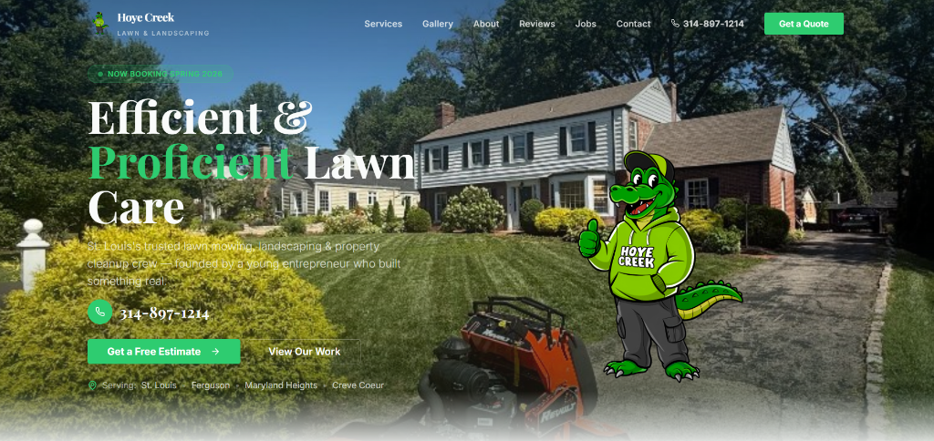 Hoye Creek Lawn & Landscaping — custom website by HGWebsitesLLC