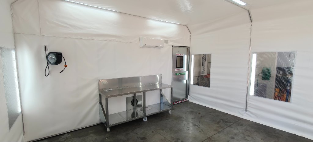 Clean room interior with stainless table