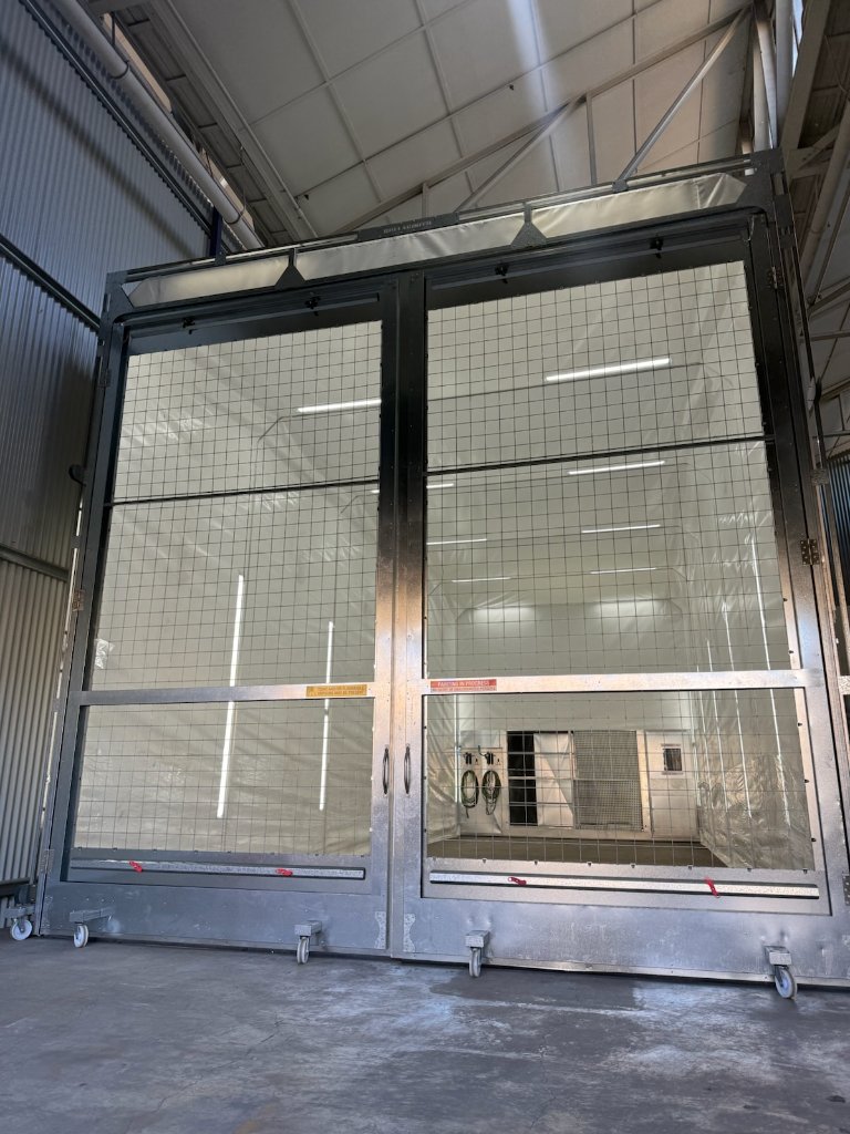 Completed booth front — ready for dust filters