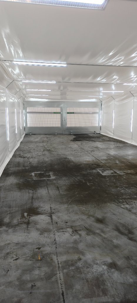 Inside the 16.5m booth — looking toward the front doors
