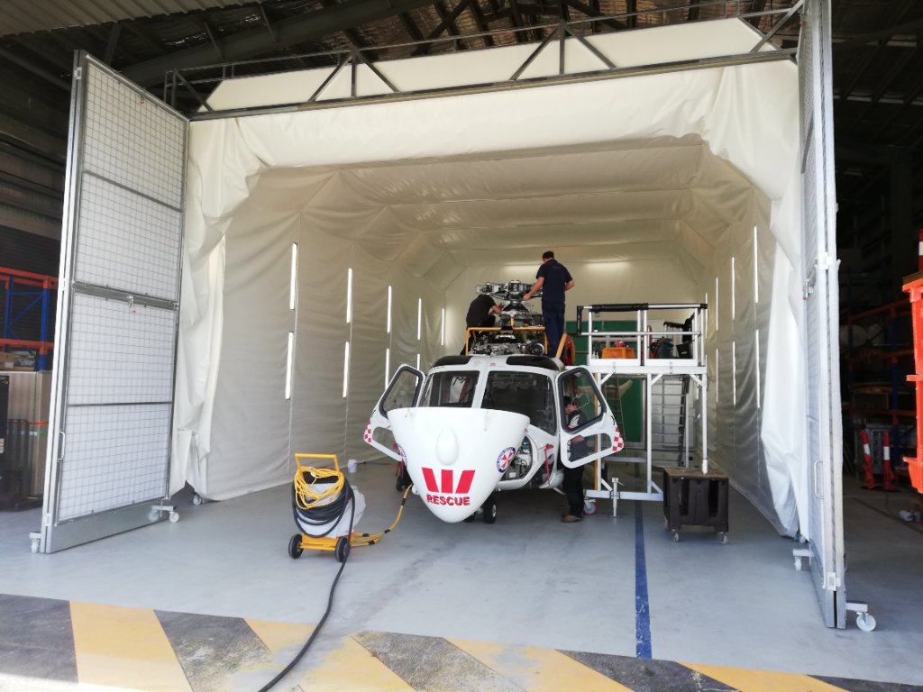Westpac Rescue helicopter in booth