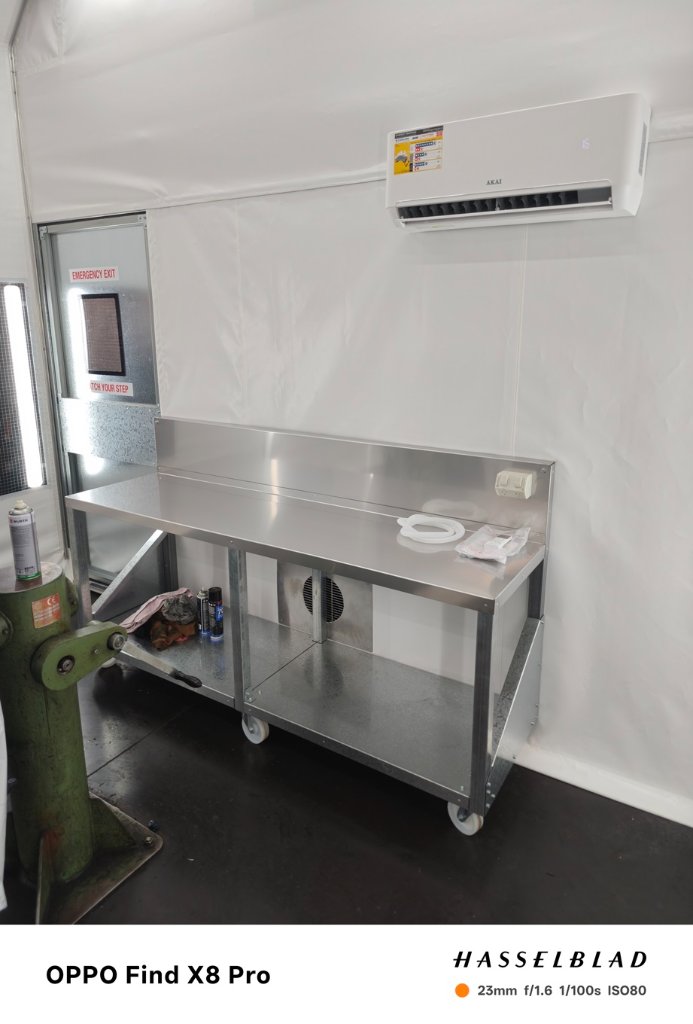 Stainless steel workbench inside clean room