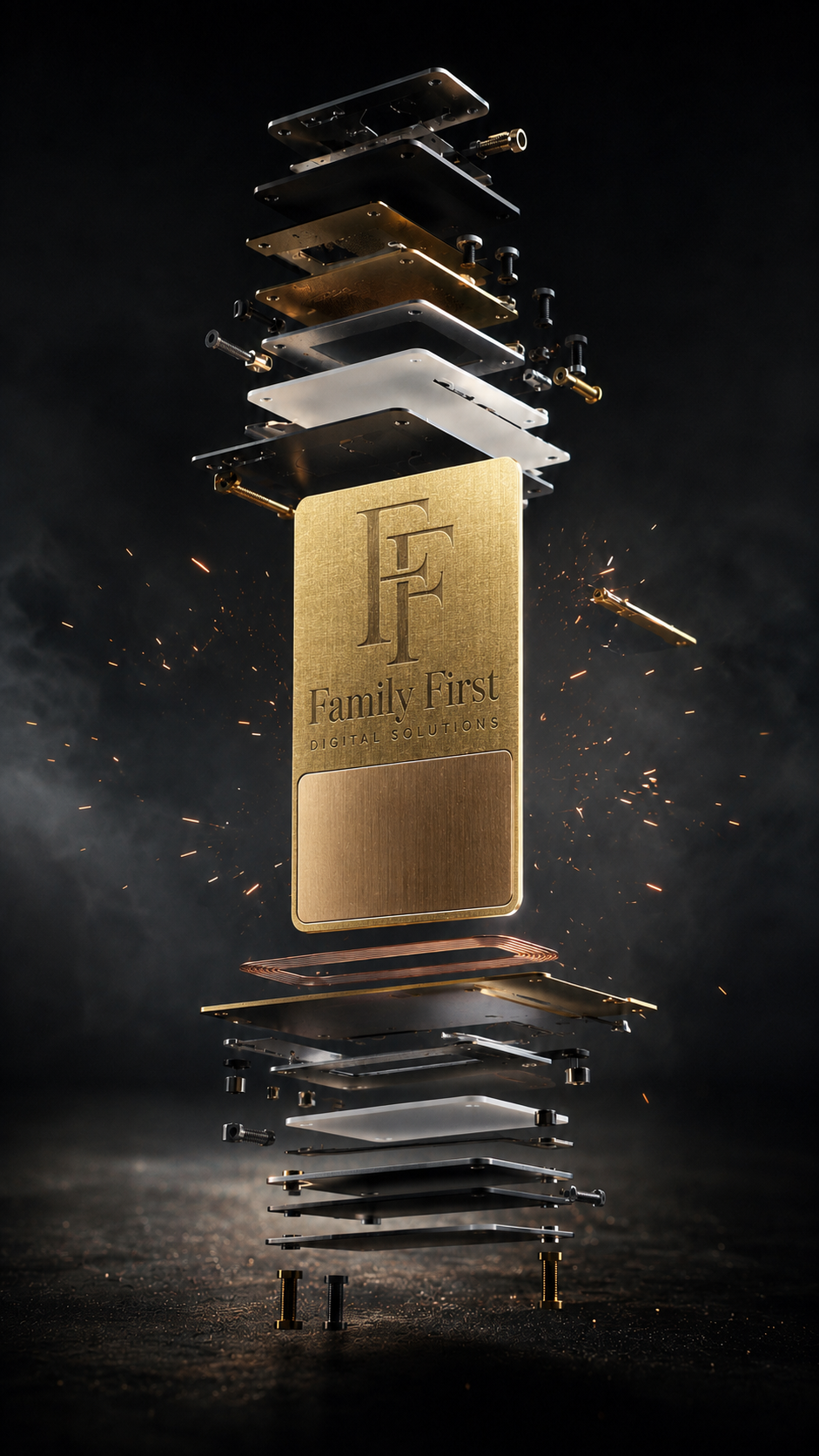 Exploded layers of the FFDS gold engraved digital card