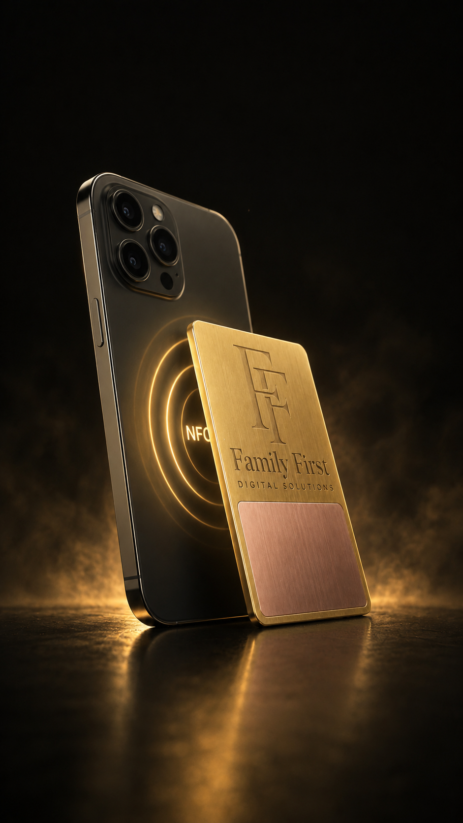 FFDS gold digital card tapping a phone via NFC