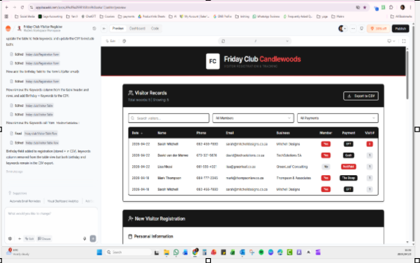 Friday Club Candlewoods data base template preview