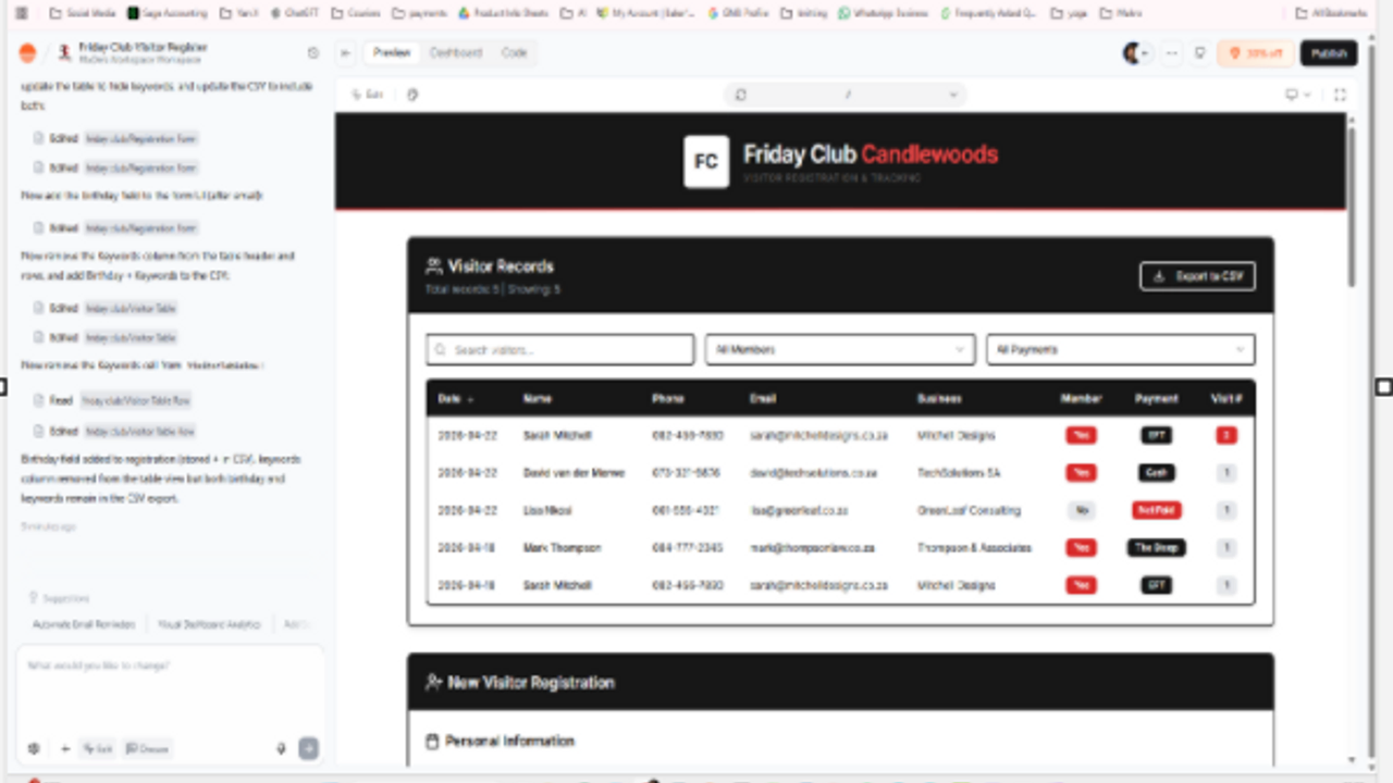 Friday Club Candlewoods data base template preview