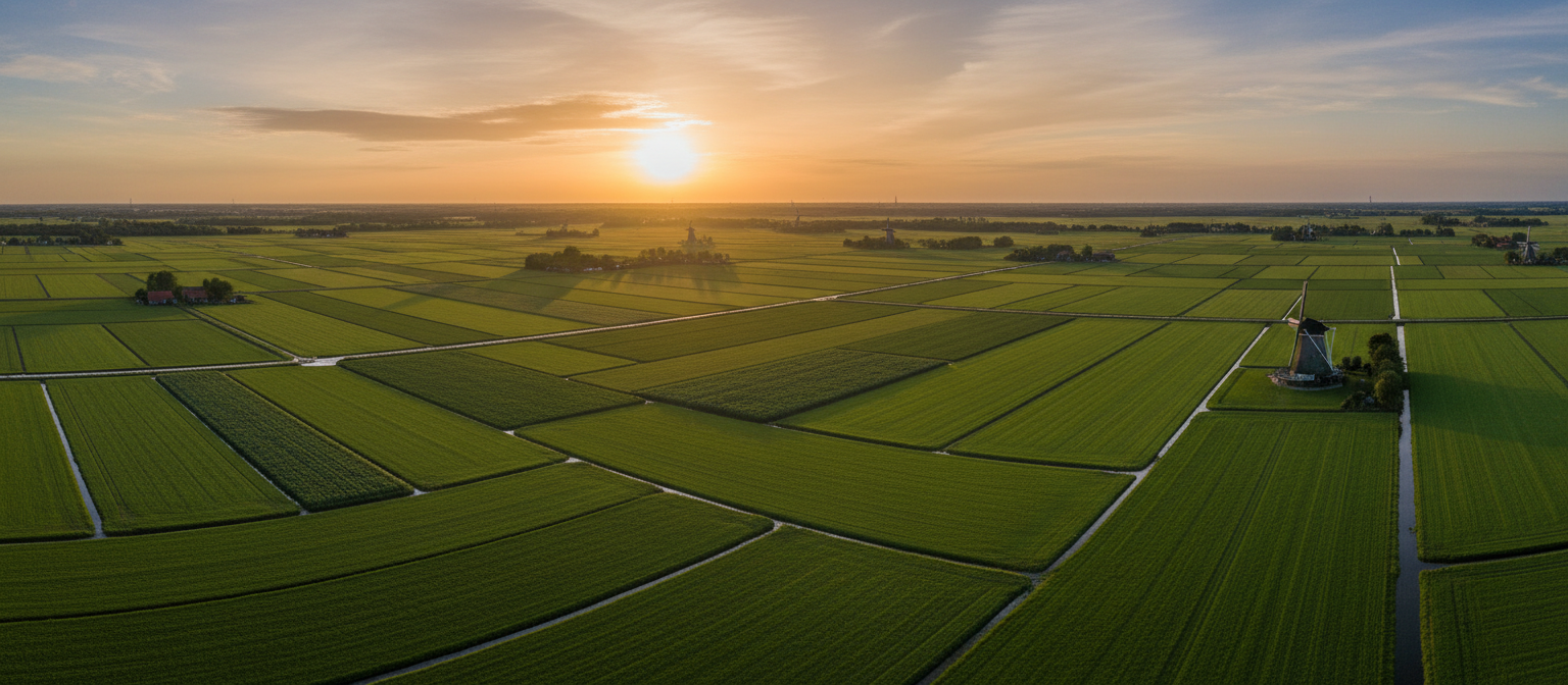 Nederlands landschap met groene velden en polders
