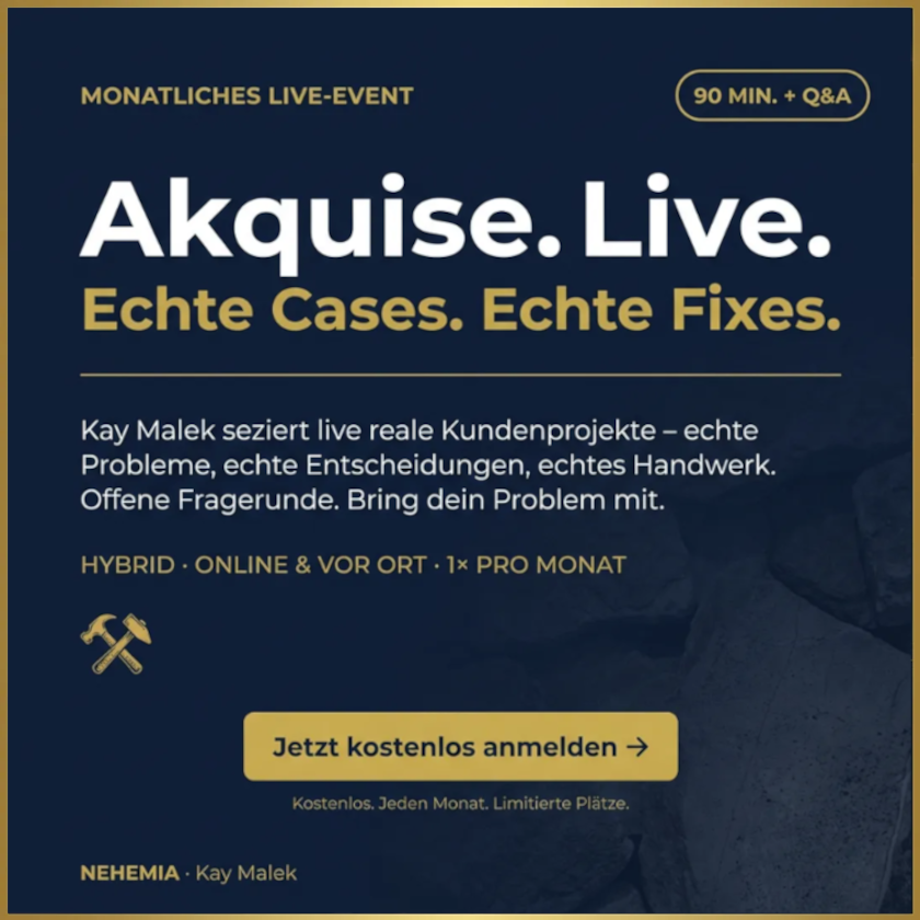 Akquise. Live. – Monatliches Live-Event mit Kay Malek