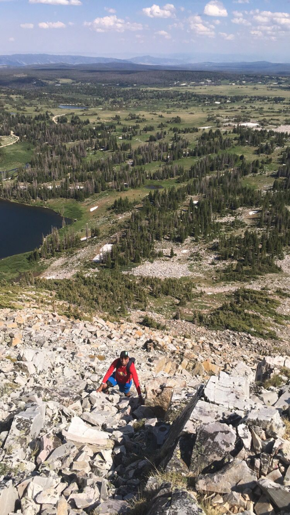 Hiking up a rocky mountain